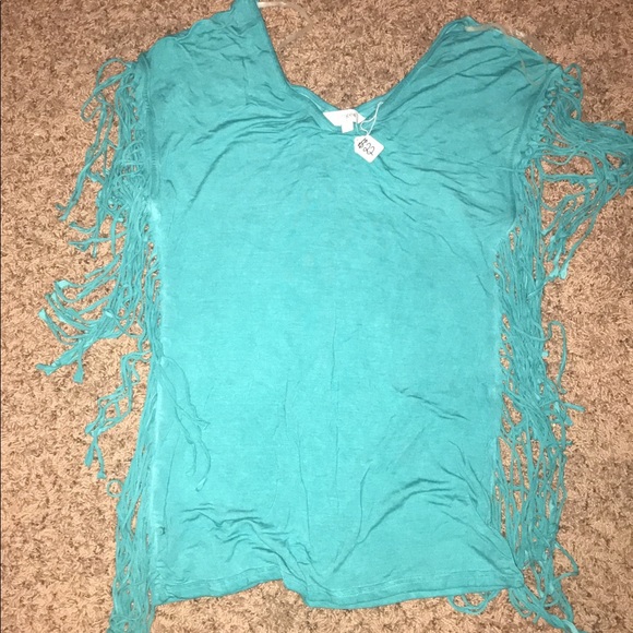 umgee Tops - Turquoise fringe top/BOGO $5 item